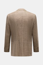 Rear view of Zegna Sakko dunkelbraun/beige kariert, a slim fit blazer in silk, linen, and wool blend with Glencheck pattern, soft touch, half-lined, featuring a two-button style, notch lapels, classic chest pocket, flap hip pockets, unfinished sleeve ends
