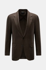 Front view of Zegna Smart-casual jacket dark brown in cashmere, silk, and linen blend with two-button, step lapel, and flap pockets.

Description:  
<p>The two-button smart-casual jacket by ZEGNA made of cashmere and silk with linen content embodies Itali