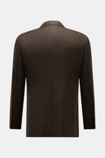 Rear view of the Zegna Smart-casual jacket dark brown in cashmere, silk, and linen blend with a fine weave, slim fit, and step lapel.

Description:  
<p>The two-button smart-casual jacket by ZEGNA made of cashmere and silk with linen content embodies Ital