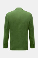 Percival Sakko 'Tailored Linen' grün, Slim Fit, aus atmungsaktivem Leinen-Baumwoll-Mix, Rückansicht mit Ärmelknöpfen und Seitenschlitzen.