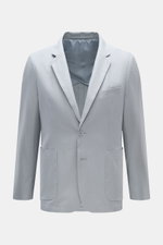 Percival Sakko 'Tailored Linen' rauchblau, Slim Fit aus atmungsaktivem Leinen-Baumwoll-Mix, frontale Sicht mit fallendem Revers, Brust- und Hüfttaschen.
