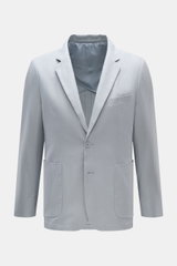 Percival Sakko 'Tailored Linen' rauchblau, Slim Fit aus atmungsaktivem Leinen-Baumwoll-Mix, frontale Sicht mit fallendem Revers, Brust- und Hüfttaschen.