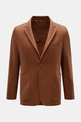 Percival Sakko 'Tailored Linen' braun, frontale Ansicht, Slim Fit Sakko aus Leinen-Baumwoll-Mix mit fallendem Revers, Brusttasche, Hüfttaschen, Knopfärmel, Seitenschlitzen, halb gefüttert und zwei Innentaschen.