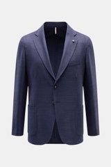Santaniello Sakko dunkelblau aus Wolle-Seiden-Mix, Slim Fit, tailliert, mit fallendem Revers, Brusttasche, Hüfttaschen, frontal fotografiert.