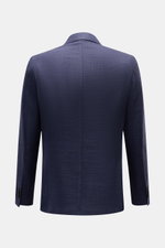 Santaniello Sakko dunkelblau aus Wolle-Seiden-Mix, luftiges Panama, Slim Fit, tailliert, Rückansicht mit Seitenschlitzen, Unconstructed Design.