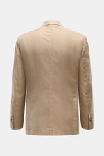 Rückansicht des taillierten Santaniello Sakko taupe aus Baumwolle, Leinen und Mohair, Slim Fit, mit Seitenschlitzen und Unconstructed Design.