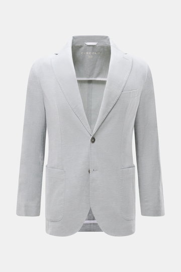 Circolo 1901 Sakko graublau meliert, Slim Fit, Baumwoll-Leinen-Mix mit Stretch, Tailliert, Zwei-Knopf, fallendes Revers, frontal fotografiert.