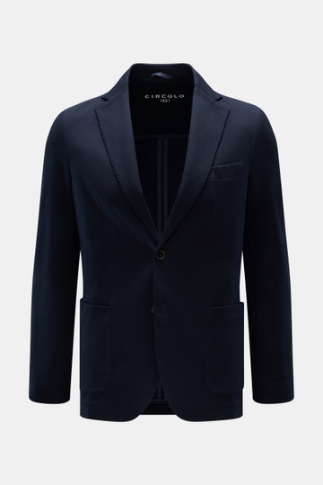 Circolo 1901 Piqué Sakko navy, schmal geschnitten, halb gefüttert, aus elastischem Baumwoll-Piqué, Slim Fit, von vorne fotografiert.
