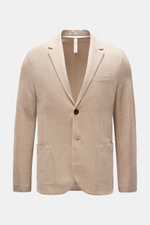 Harris Wharf London Blazer beige, frontale Ansicht, federleicht mit feiner Waffelstruktur, Slim Fit, zwei Knöpfe, aufgesetzte Taschen, Loro Piana Baumwolle.