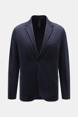 Harris Wharf London Seersucker-Blazer navy, sportiver Slim Fit Blazer aus Baumwoll-Mix, Seersucker-Struktur, vorne mit zwei Knöpfen, fallendem Revers, Brust- und aufgesetzten Hüfttaschen, ungefüttert, zwei Innentaschen, frontale Perspektive.