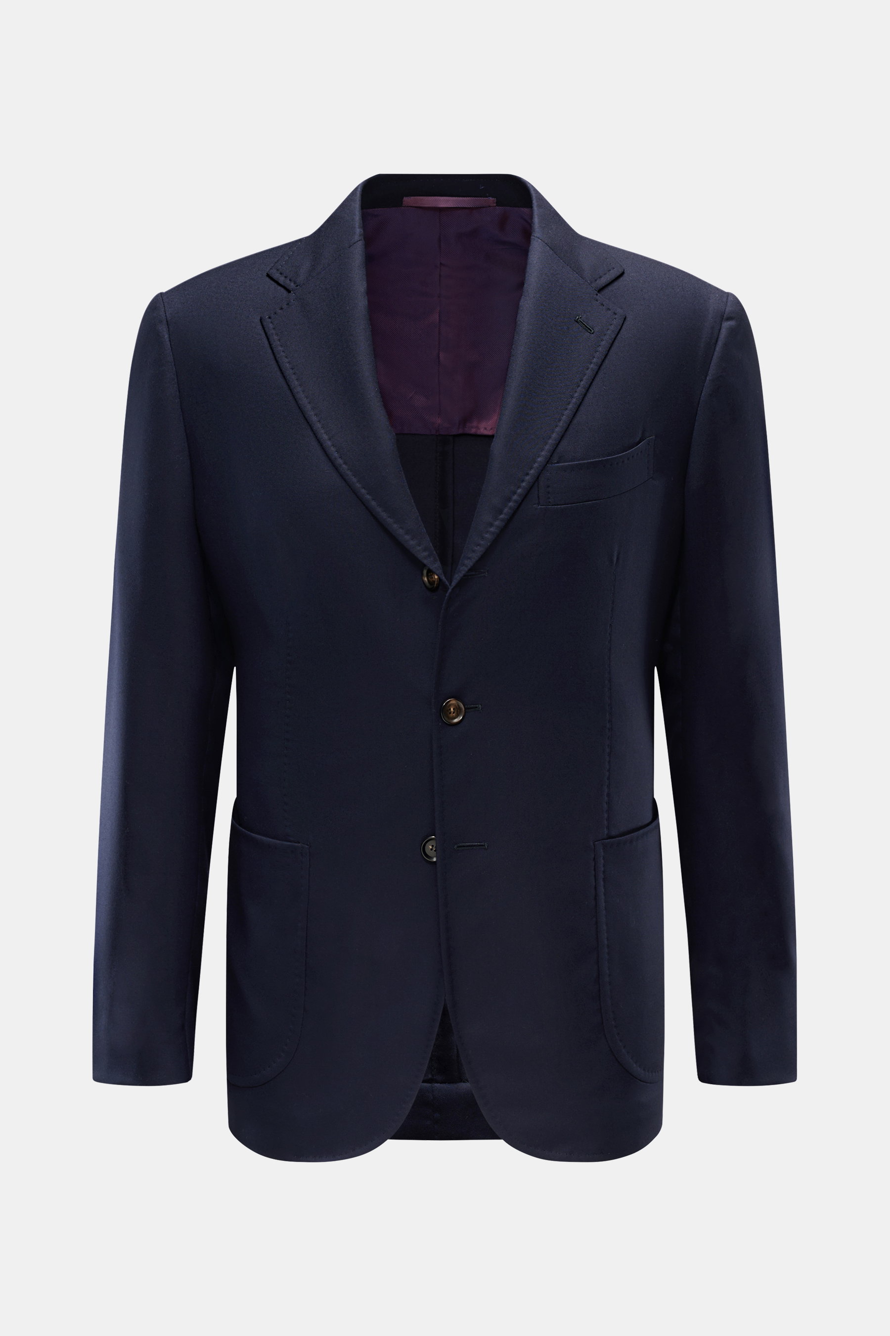 Stile Latino Sakko 'Vincenzo' dark navy, frontale Nahaufnahme, Slim Fit, tailliert, drei Knöpfe, fallendes Revers, Gabardine Wolle.