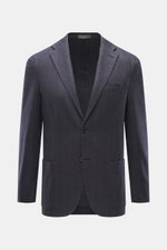 Corneliani Blazer grey pattern shown from front, slim fit, two-button tailored style, notched lapel, breast pocket, patch hip pockets, silk-cashmere blend with fine herringbone weave, soft touch, unconstructed design, kissing buttons, rear side vents, one