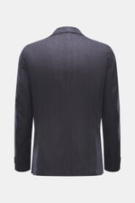 Corneliani Blazer grey pattern shown from the back, crafted from a silk-cashmere blend with a soft touch, slim fit, and tonal fine herringbone weave.