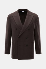Boglioli Sakko 'K. Jacket' dunkelbraun, frontal fotografiert, aus voluminöser Wolle mit Cashmere, zweireihig, fallendes Revers, Brust- und Hüfttaschen, Kissing Buttons, Unconstructed Design.