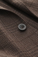Close-up front angle of Boglioli Blazer 'K. Jacket' brown/dark brown checkered pure wool fabric showing button detail and Glen check pattern.
