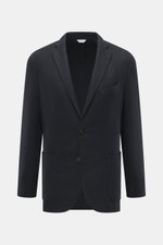 Boglioli Cashmere jersey blazer 'K. Jacket' navy shown front view, unconstructed slim fit with notched lapel, two-button, breast and patch hip pockets. Absolute classic: The jersey blazer 'K. Jacket' by the Italian label BOGLIOLI made of pure cashmere is 
