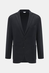 Boglioli Cashmere jersey blazer 'K. Jacket' navy shown front view, unconstructed slim fit with notched lapel, two-button, breast and patch hip pockets. Absolute classic: The jersey blazer 'K. Jacket' by the Italian label BOGLIOLI made of pure cashmere is 