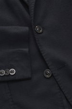 Close-up front view of Boglioli Cashmere jersey blazer 'K. Jacket' navy showcasing buttons, soft fabric, and tailored details.