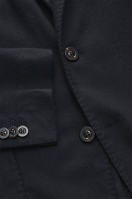 Close-up front view of Boglioli Cashmere jersey blazer 'K. Jacket' navy showcasing buttons, soft fabric, and tailored details.