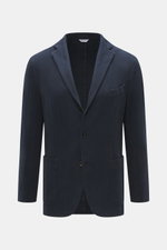 Boglioli Blazer 'K. Jacket' navy shown front view, soft cotton-cashmere blend, tonal herringbone, slim fit, unconstructed design, notched lapel, three-button, breast and patch hip pockets, kissing buttons, rear vents, two inside pockets. Ideal for busines