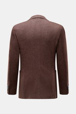 Boglioli Strickblazer braun meliert, Rückansicht, edler Seiden-Cashmere-Mix, feines Strickbild, Slim Fit, tailliert, zwei Knöpfe, Seitenschlitze.
