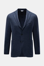 Frontale Nahaufnahme des Boglioli Strickblazer navy meliert aus Seide-Cashmere-Mix mit Slim Fit, weichem Griff, feinem Strickbild und Zwei-Knopf-Stil.