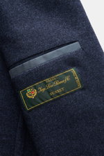 Boglioli Strickblazer navy meliert aus Seiden-Cashmere, weiches feines Strickbild, Detailaufnahme der Innentasche mit Label, Nahaufnahme.