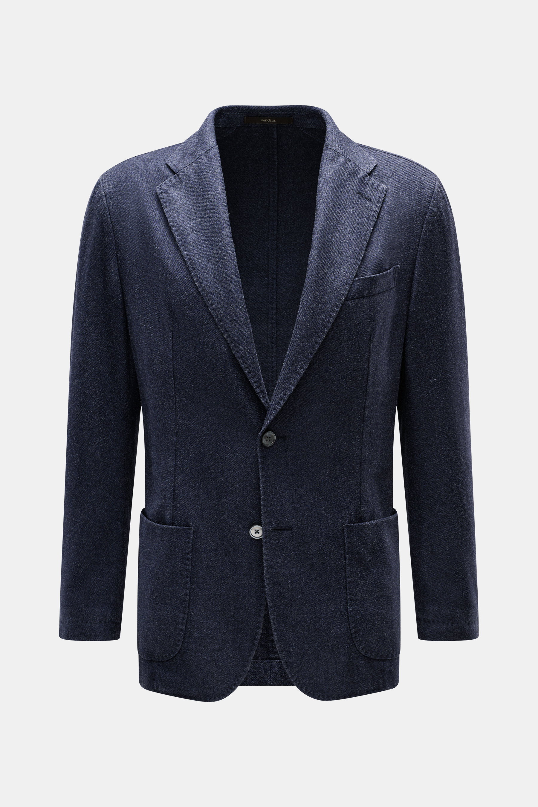 Windsor Sakko 'Manolo' graublau, Slim Fit, aus Wolle-Seide, frontale Nahaufnahme, fallendes Revers, Brusttasche, zwei Knöpfe, Hüfttaschen.
