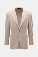 Windsor Sakko 'Manolo' beige aus Wolle-Seide, Slim Fit, Zwei-Knopf-Stil, fallendes Revers, Brust- und Hüfttaschen, frontale Nahaufnahme.