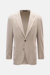 Windsor Sakko 'Manolo' beige aus Wolle-Seide, Slim Fit, Zwei-Knopf-Stil, fallendes Revers, Brust- und Hüfttaschen, frontale Nahaufnahme.