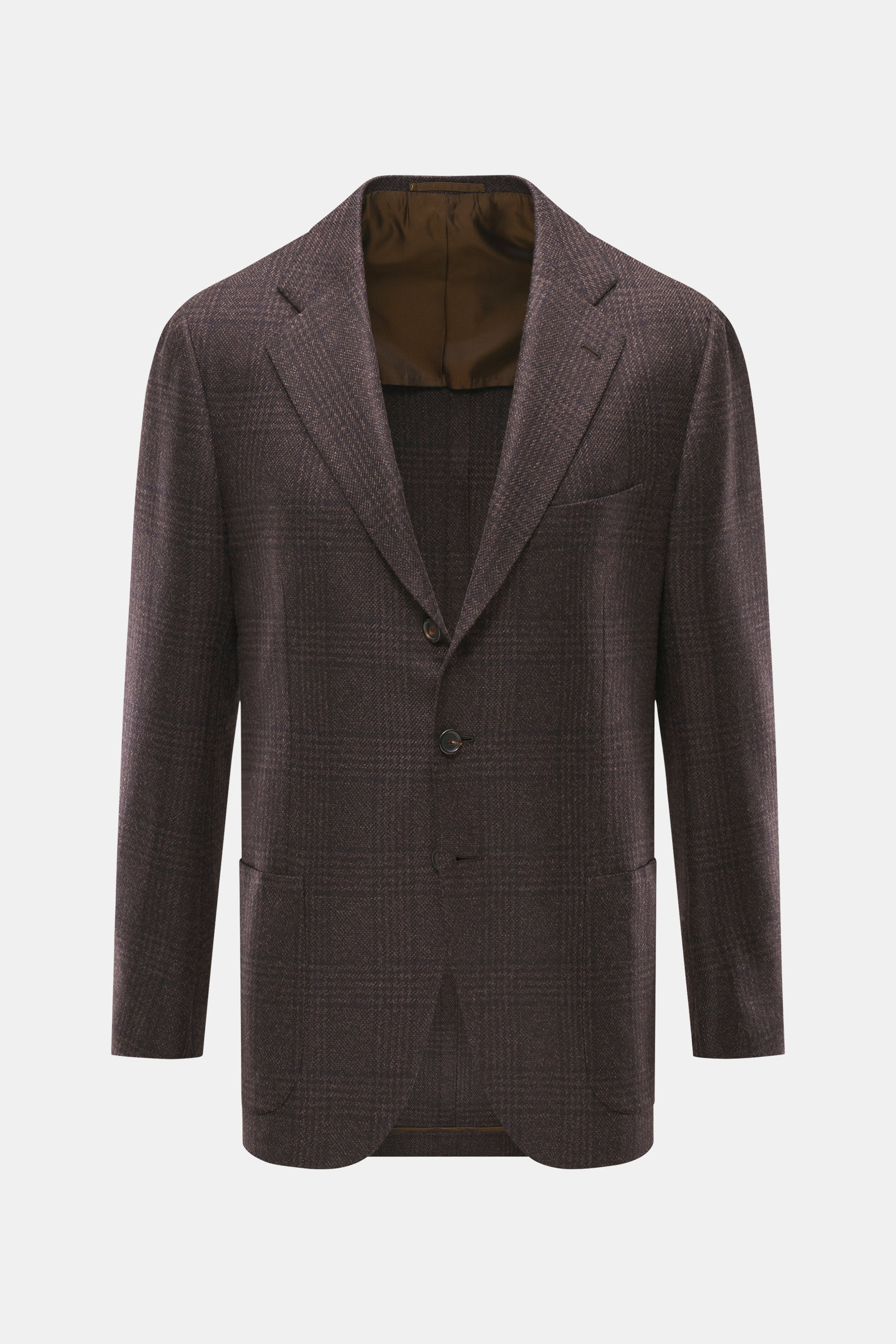 Front view of Cesare Attolini Cashmere Blazer dark brown/black checkered with slim fit, classic Glen check, notched lapel, three-button style, breast and patch hip pockets.

Detailed description: <p>Treat yourself to luxury by CESARE ATTOLINI: This timele