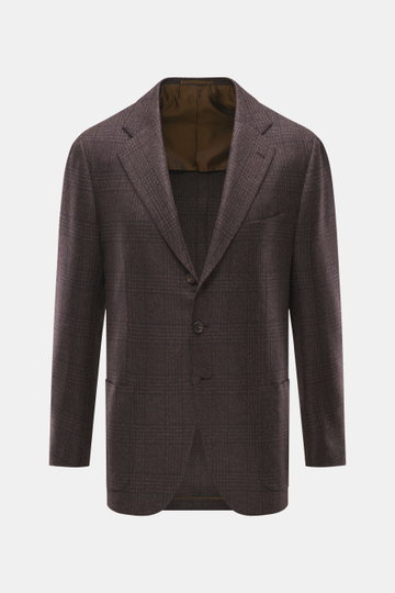 Front view of Cesare Attolini Cashmere Blazer dark brown/black checkered with slim fit, classic Glen check, notched lapel, three-button style, breast and patch hip pockets.

Detailed description: <p>Treat yourself to luxury by CESARE ATTOLINI: This timele