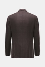 Rear view of Cesare Attolini Cashmere Blazer dark brown/black checkered, slim fit with classic Glen check pattern in pure cashmere, notched lapel, unfinished sleeve cuffs, and rear side vents, photographed against a plain background.