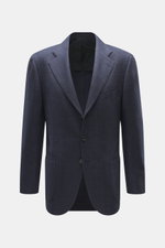 Front view of Cesare Attolini Navy/Black Checked Blazer in a slim fit with a classic Glencheck pattern, mix of wool and cashmere, soft touch, tailored three-button style, notched lapel, classic breast pocket, patch hip pockets, unfinished sleeve cuffs, re