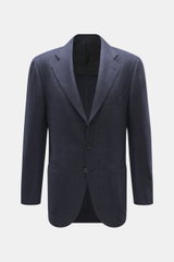 Front view of Cesare Attolini Navy/Black Checked Blazer in a slim fit with a classic Glencheck pattern, mix of wool and cashmere, soft touch, tailored three-button style, notched lapel, classic breast pocket, patch hip pockets, unfinished sleeve cuffs, re