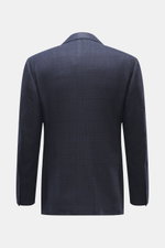 Cesare Attolini Navy/Black Checked Blazer shown from the back, slim fit with a classic Glencheck pattern, wool and cashmere mix, soft touch. Features include tailored three-button style, notched lapel, classic breast pocket, patch hip pockets, unfinished 