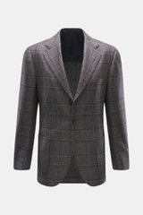 Cesare Attolini Cashmere Blazer taupe/dark brown checked, front view, slim fit, tailored three-button, notched lapel, Glencheck pattern, pure cashmere.
