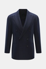 Cesare Attolini Cashmere Blazer navy shown from the front, double-breasted slim fit in pure cashmere, notched lapel, breast and patch hip pockets, unfinished cuffs. Treat yourself to luxury with CESARE ATTOLINI: This double-breasted blazer was made in Ita