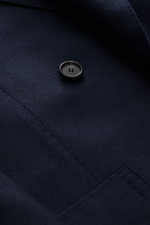 Close-up front view of Cesare Attolini Cashmere Blazer navy showing pure cashmere fabric, button, notched lapel, and pocket details.