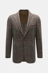 Front view of Stile Latino Blazer 'Vincenzo' taupe/black checkered in wool-alpaca-silk blend, slim fit, three-button, notched lapel, breast and patch pockets, unfinished cuffs, rear vents, half lined with three inner pockets. Classic Italian character wit