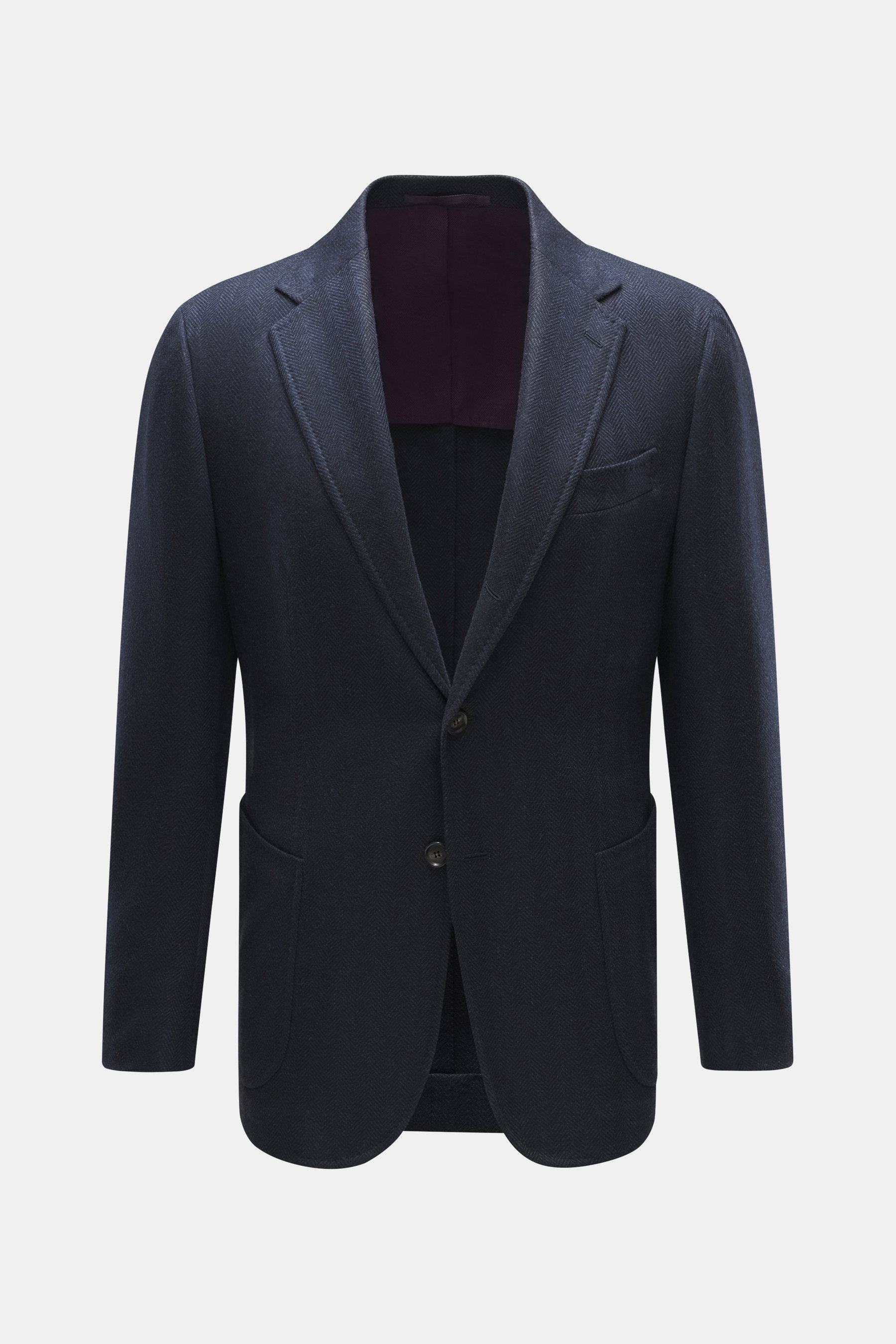 Stile Latino Sakko 'Vincenzo' navy/schwarz gemustert, Slim Fit, Fischgrat, Cashmere-Wolle, tailliert, Drei-Knopf-Stil, frontal fotografiert.
