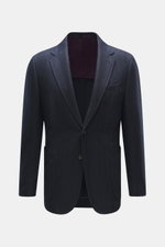 Front view of Stile Latino Sakko 'Vincenzo' navy/schwarz gemustert, a slim fit, half-lined blazer in wool-cashmere mix with herringbone pattern, three buttons, notch lapel, chest pocket, patch hip pockets, unfinished sleeve cuffs, back side vents, and thr