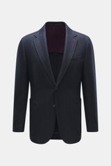 Front view of Stile Latino Sakko 'Vincenzo' navy/schwarz gemustert, a slim fit, half-lined blazer in wool-cashmere mix with herringbone pattern, three buttons, notch lapel, chest pocket, patch hip pockets, unfinished sleeve cuffs, back side vents, and thr