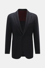 Front view of Stile Latino Blazer 'Vincenzo' dark navy melange, a noble blazer made from a lambswool and cashmere blend. Features a soft touch, slim fit, tailored three-button style, notched lapel, classic breast pocket, patch hip pockets, unfinished slee