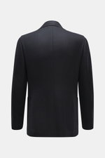 Rear view of Stile Latino Blazer 'Vincenzo' dark navy melange, showcasing a slim fit, notched lapel, and rear side vents in lambswool and cashmere. Experience tangible luxury with STILE LATINO's noble blazer 'Vincenzo' made from a material blend of lambsw