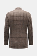 Rear view of the Stile Latino Blazer 'Vincenzo' brown/dark brown checkered, showcasing its wool, silk, alpaca blend and check pattern.

Description: <p>The classic 'Vincenzo' blazer by STILE LATINO exudes Italian character in every way: the fabric made of
