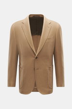 Front view of Stile Latino Blazer 'Vincenzo' beige melange, a slim fit, tailored three-button style in virgin wool and cashmere blend with notched lapel, classic breast pocket, patch hip pockets, unfinished sleeve cuffs, rear side vents, half lined, and t