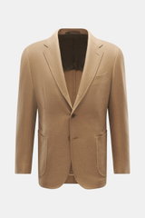 Front view of Stile Latino Blazer 'Vincenzo' beige melange, a slim fit, tailored three-button style in virgin wool and cashmere blend with notched lapel, classic breast pocket, patch hip pockets, unfinished sleeve cuffs, rear side vents, half lined, and t