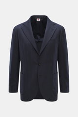 Front view of Borrelli Blazer 'Procida' grey blue, slim fit in a mix of virgin wool and cashmere with soft feel, tonal subtle herringbone, tailored three-button style, notched lapel, classic chest pocket, patch hip pockets, sleeve ends unfinished, rear si