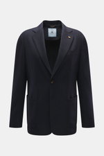 Front view of Colombo Kid Cashmere Blazer 'Robert' navy in ultra-light soft kid cashmere, slim fit with notched lapel, two-button style, patch and breast pockets, unfinished cuffs.
